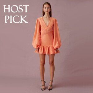 NWT Keepsake peach long sleeve trim mini dress, S